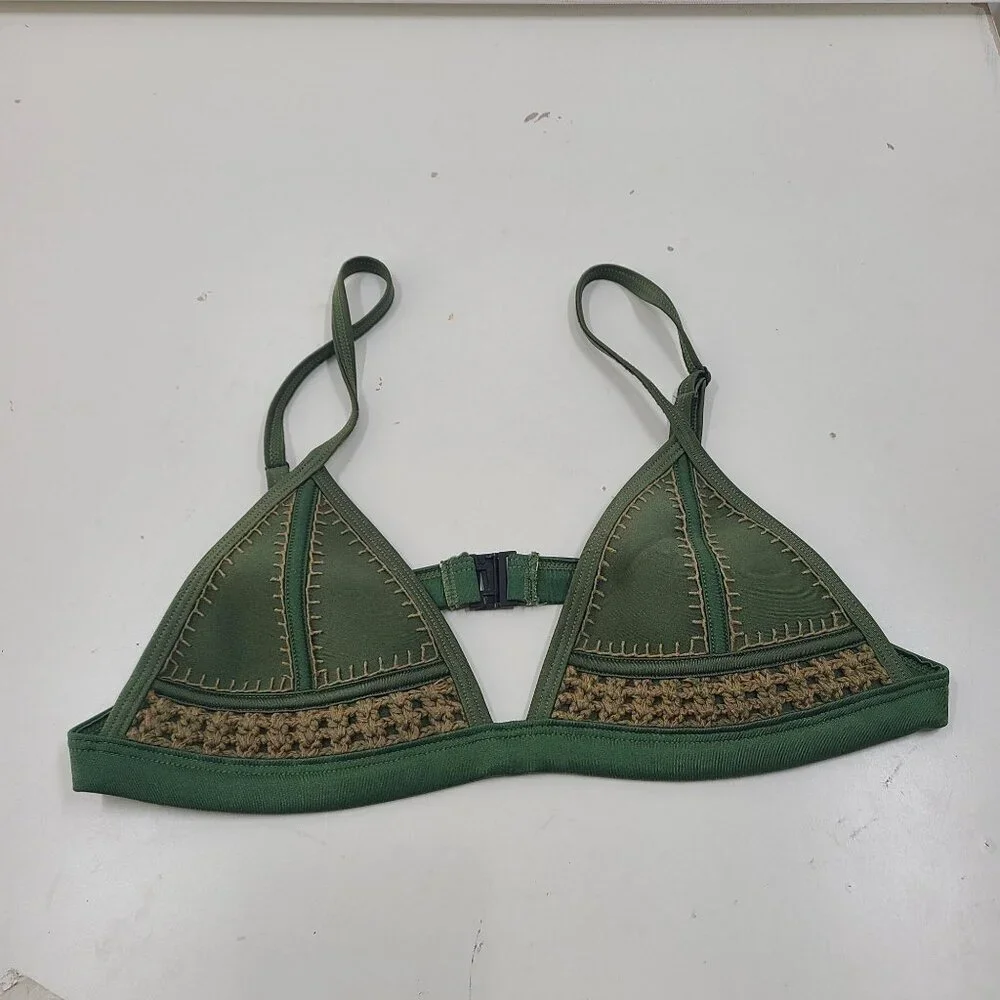 Triangle Gigi Olive Green Crochet Detail Neoprene Bikini Top Size Small